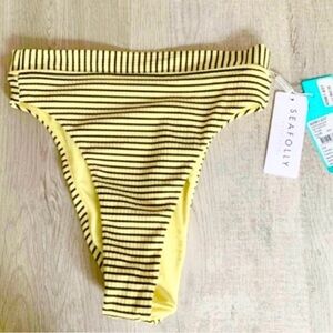 Seafolly Black and Yellow Striped Swimwear bikini bottoms, new, size 4